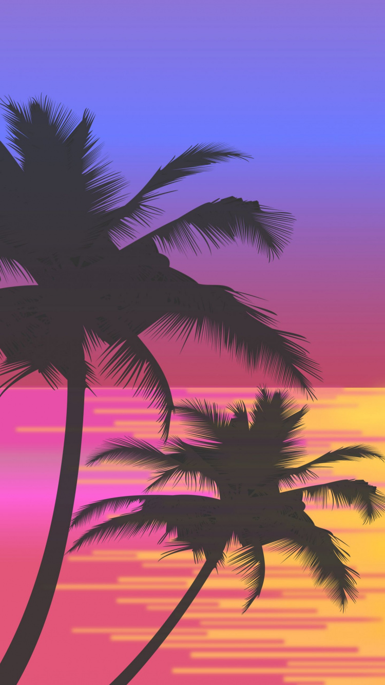 Palmen Sonnenuntergang, Palms, Wandgemälde Nach Ihren Wünschen, Baum, Wandmalereien. Wallpaper in 750x1334 Resolution