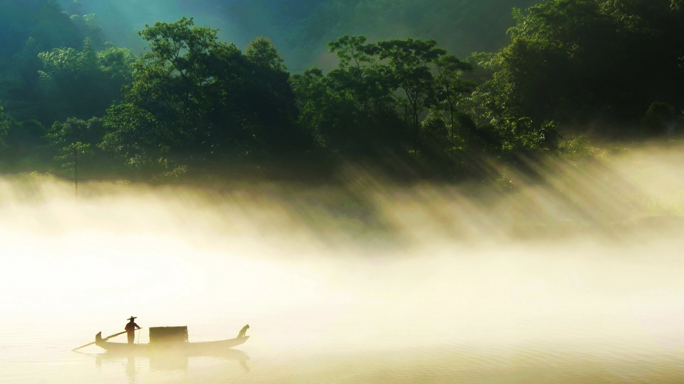 Naturaleza, Ambiente, Agua, Mañana, Niebla. Wallpaper in 1366x768 Resolution