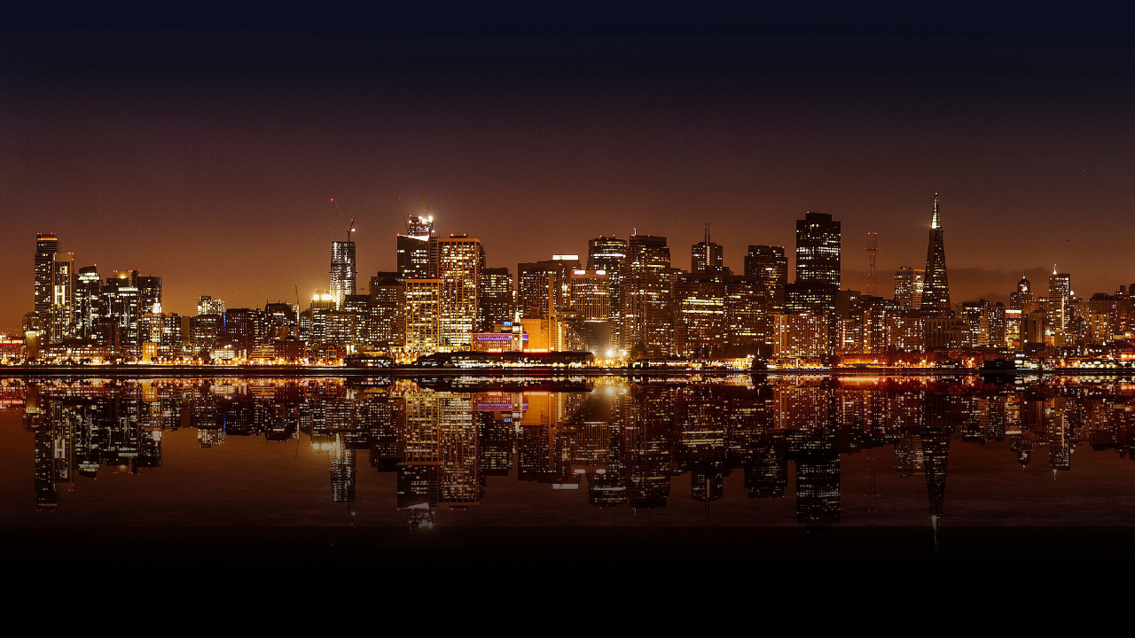 Skyline Der Stadt Bei Nacht Night. Wallpaper in 1280x720 Resolution