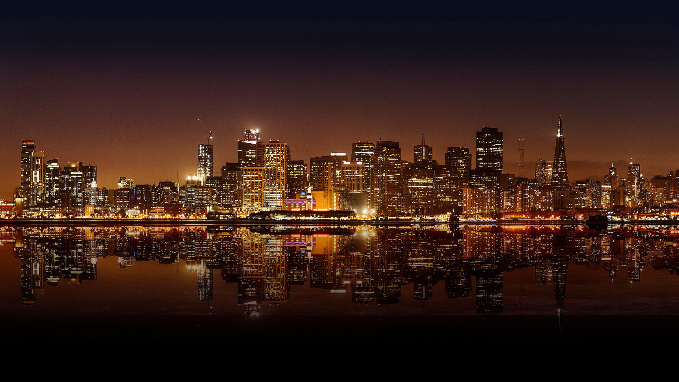 Skyline Der Stadt Bei Nacht Night. Wallpaper in 1366x768 Resolution