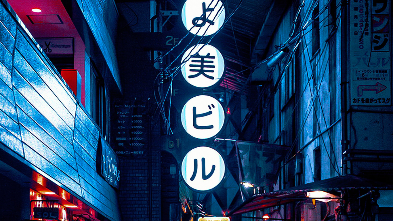 Calles de Tokio Cyberpunk, Tokio, Cyberpunk 2077, Cyberpunk, Neumatico. Wallpaper in 1366x768 Resolution