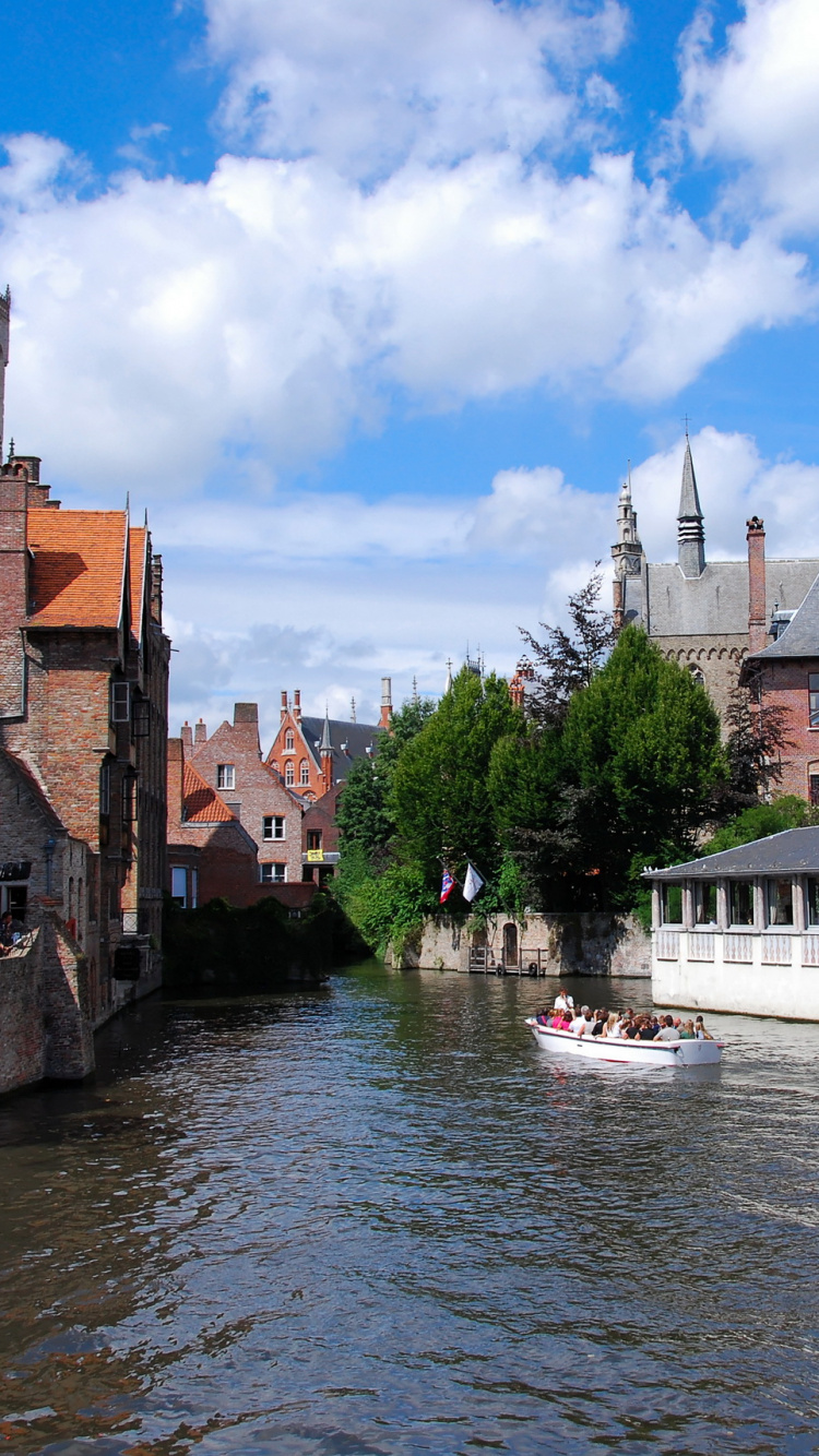 布鲁日, 人体内的水, 运河, 水道, 城市 壁纸 750x1334 允许