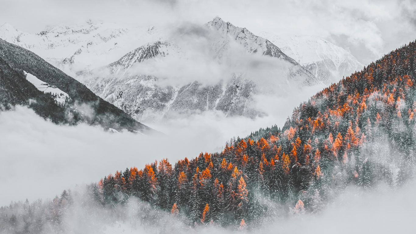 Cloud, Schnee, Winter, Bergigen Landschaftsformen, Natur. Wallpaper in 1366x768 Resolution