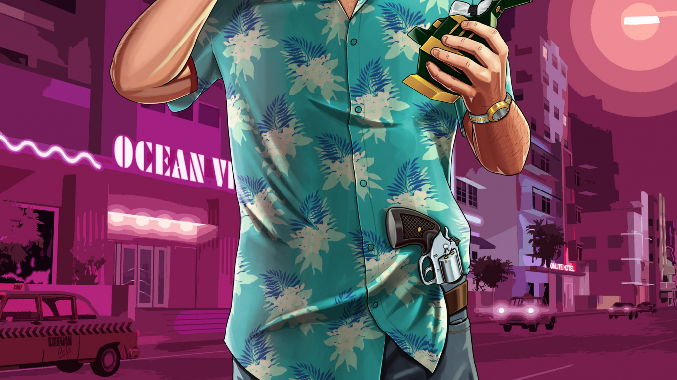 Tommy Vercetti, Grand Theft Auto v, Rosa, Magenta, Artes Creativas. Wallpaper in 1366x768 Resolution