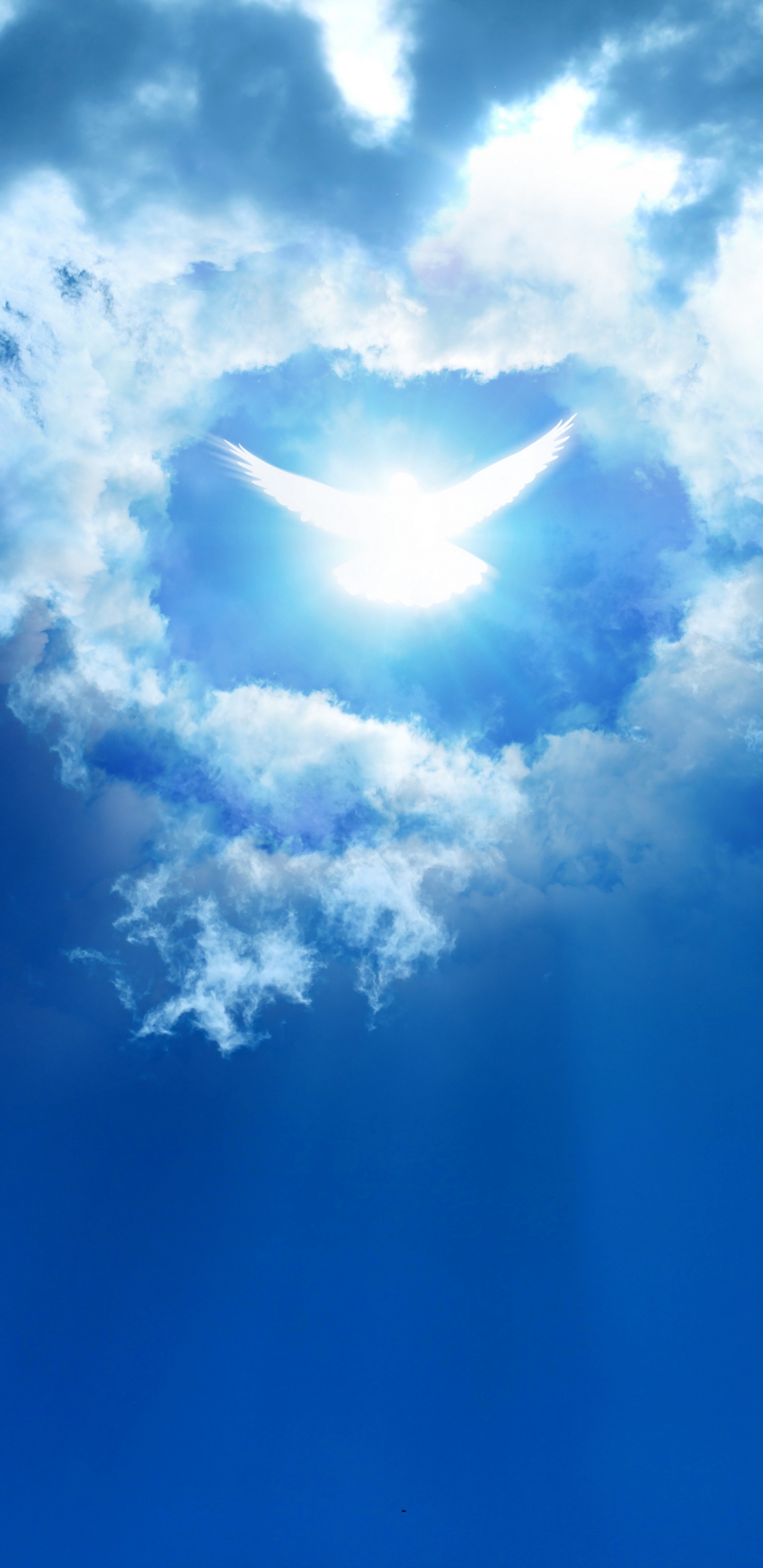 White Clouds and Blue Sky. Wallpaper in 1440x2960 Resolution