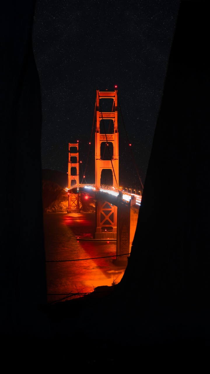 Golden Gate Bridge Bei Nacht Night. Wallpaper in 720x1280 Resolution