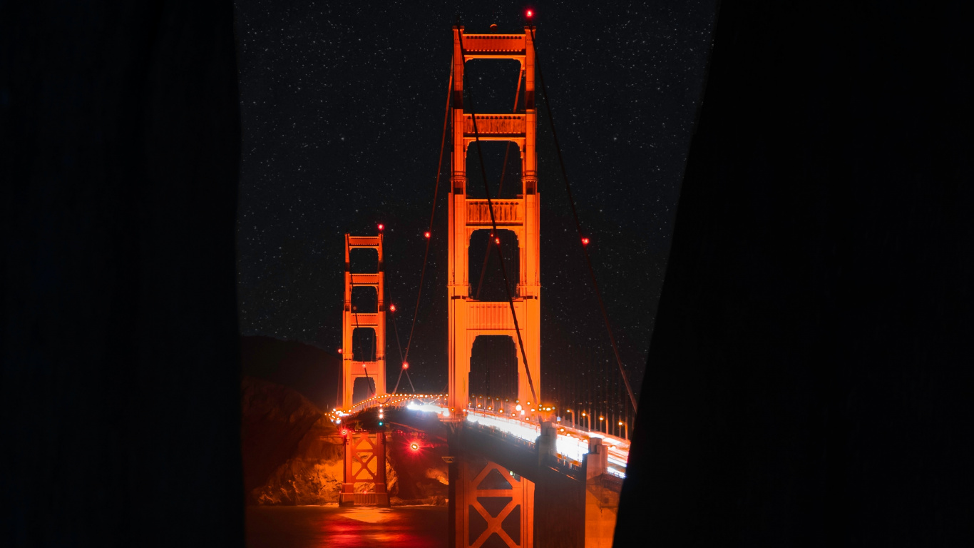 Golden Gate Bridge During Night Time. Wallpaper in 1366x768 Resolution