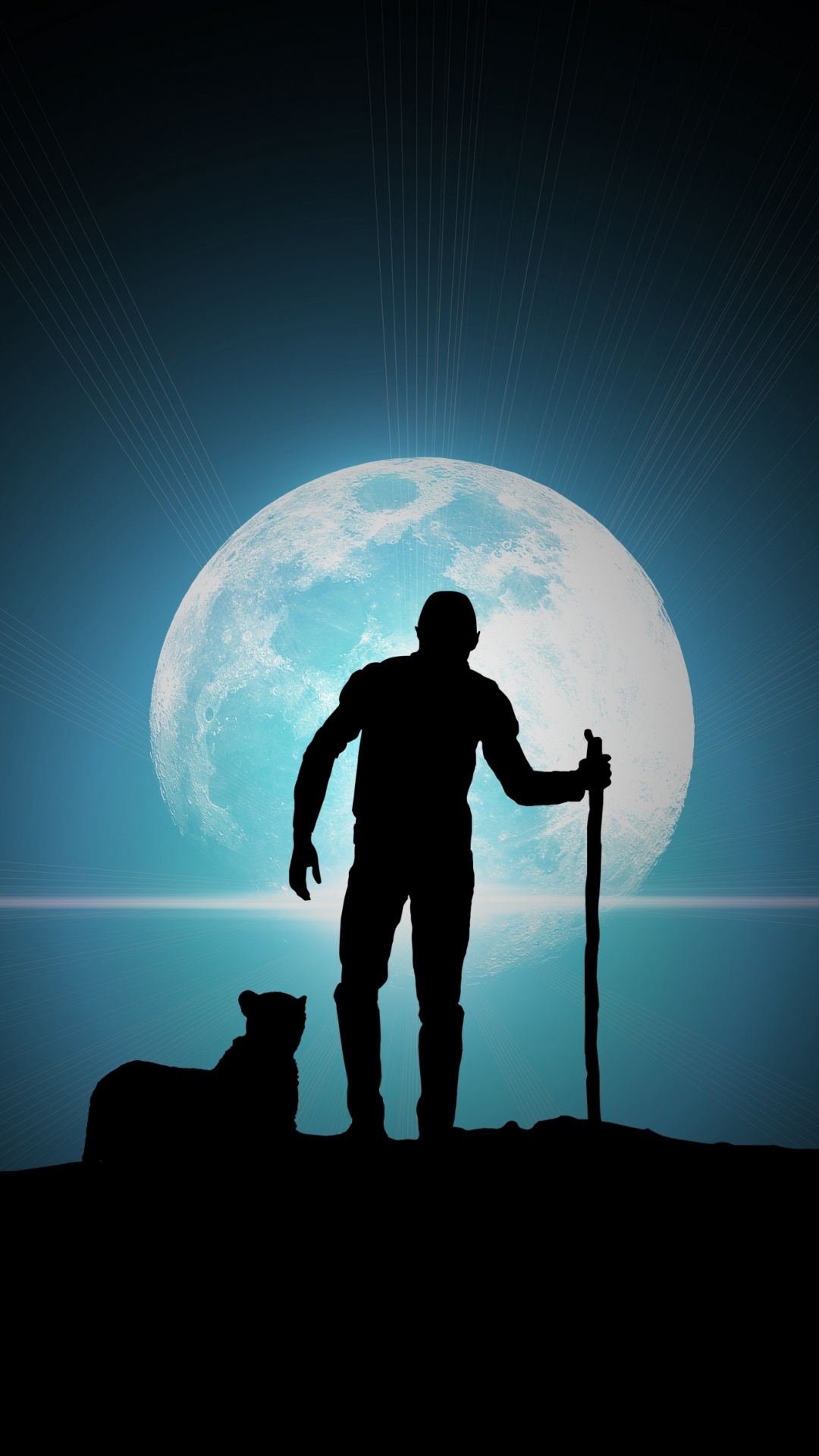 Silueta de Hombre y Mujer de Pie Bajo la Luna. Wallpaper in 1080x1920 Resolution