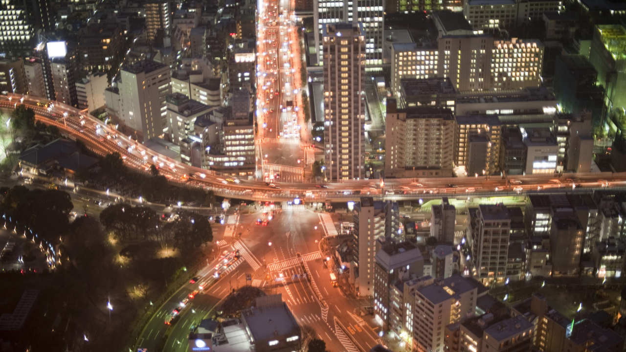 Aerial View of City During Night Time. Wallpaper in 1280x720 Resolution
