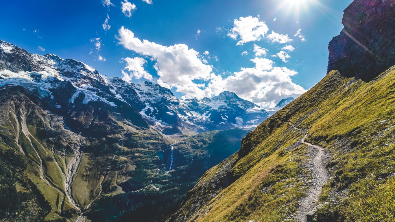 Berner Alpen, Schweizer Alpen, Bergigen Landschaftsformen, Bergkette, Naturlandschaft. Wallpaper in 1366x768 Resolution