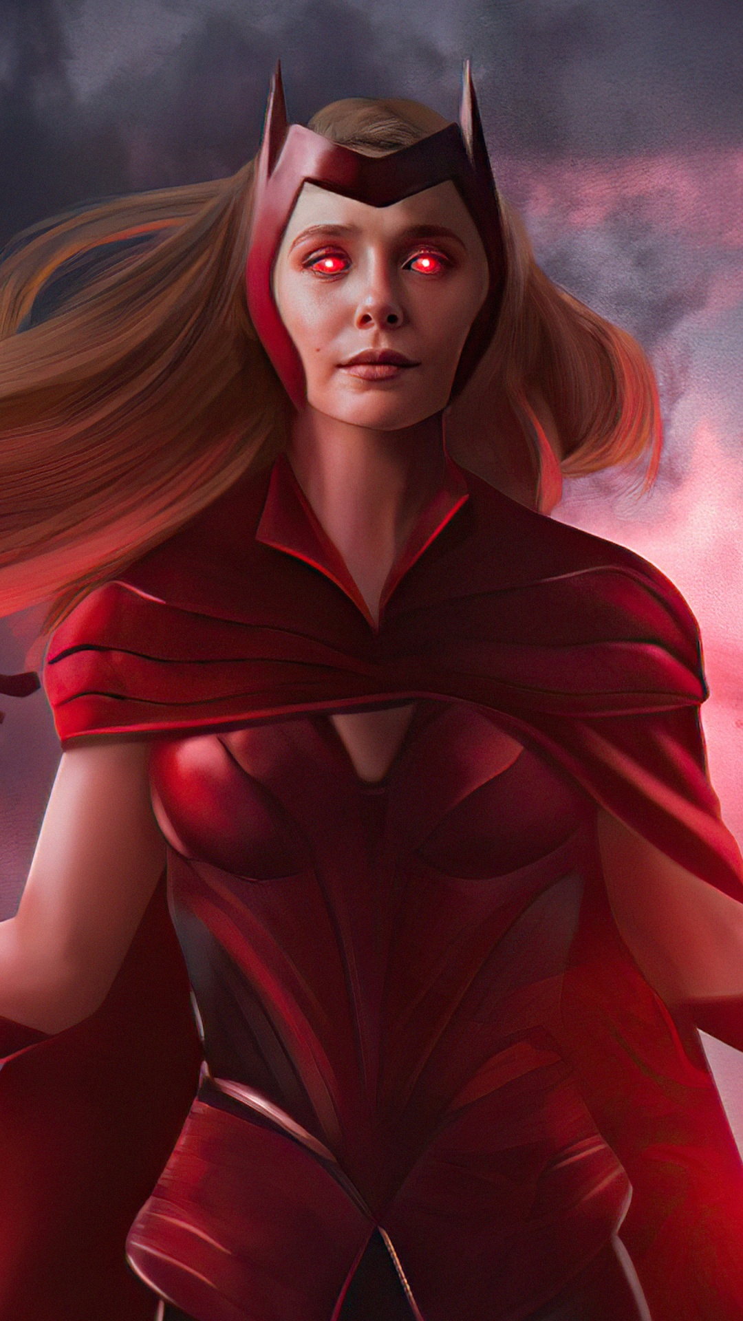 Scarlet, Scharlachrote Hexe Wanda Marvel, Wandavision, Wanda Maximoff, Elizabeth Olsen. Wallpaper in 1080x1920 Resolution