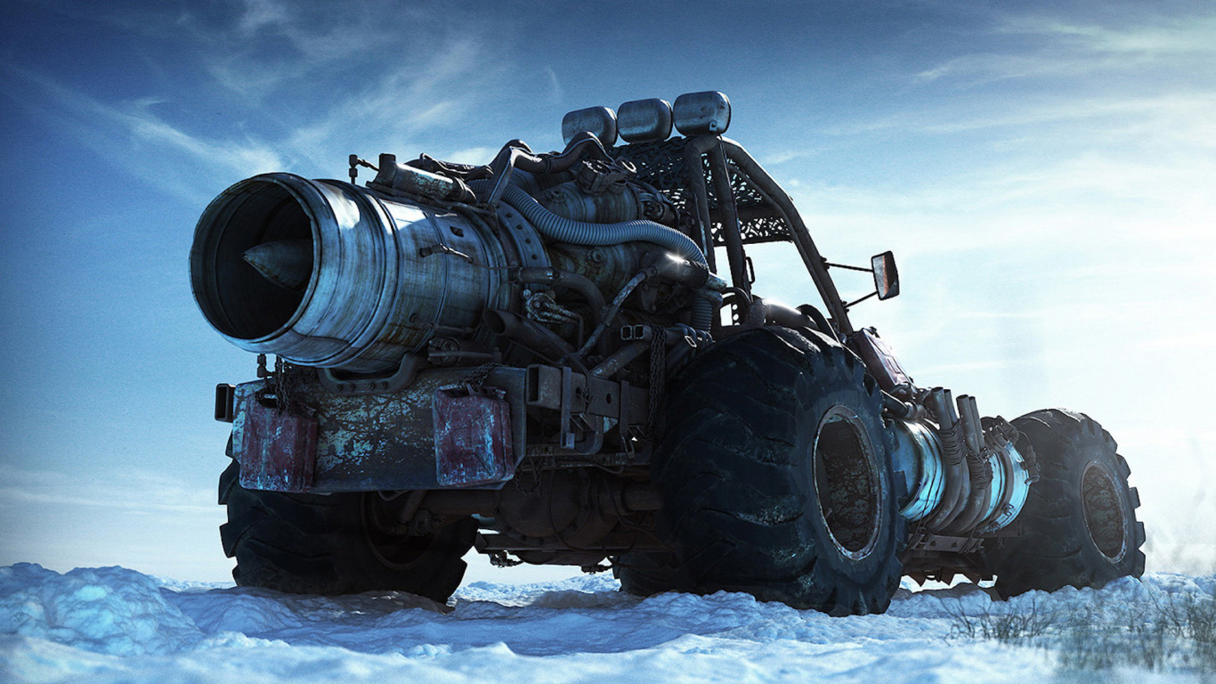 Motor Negro y Gris Sobre Suelo Cubierto de Nieve. Wallpaper in 1366x768 Resolution