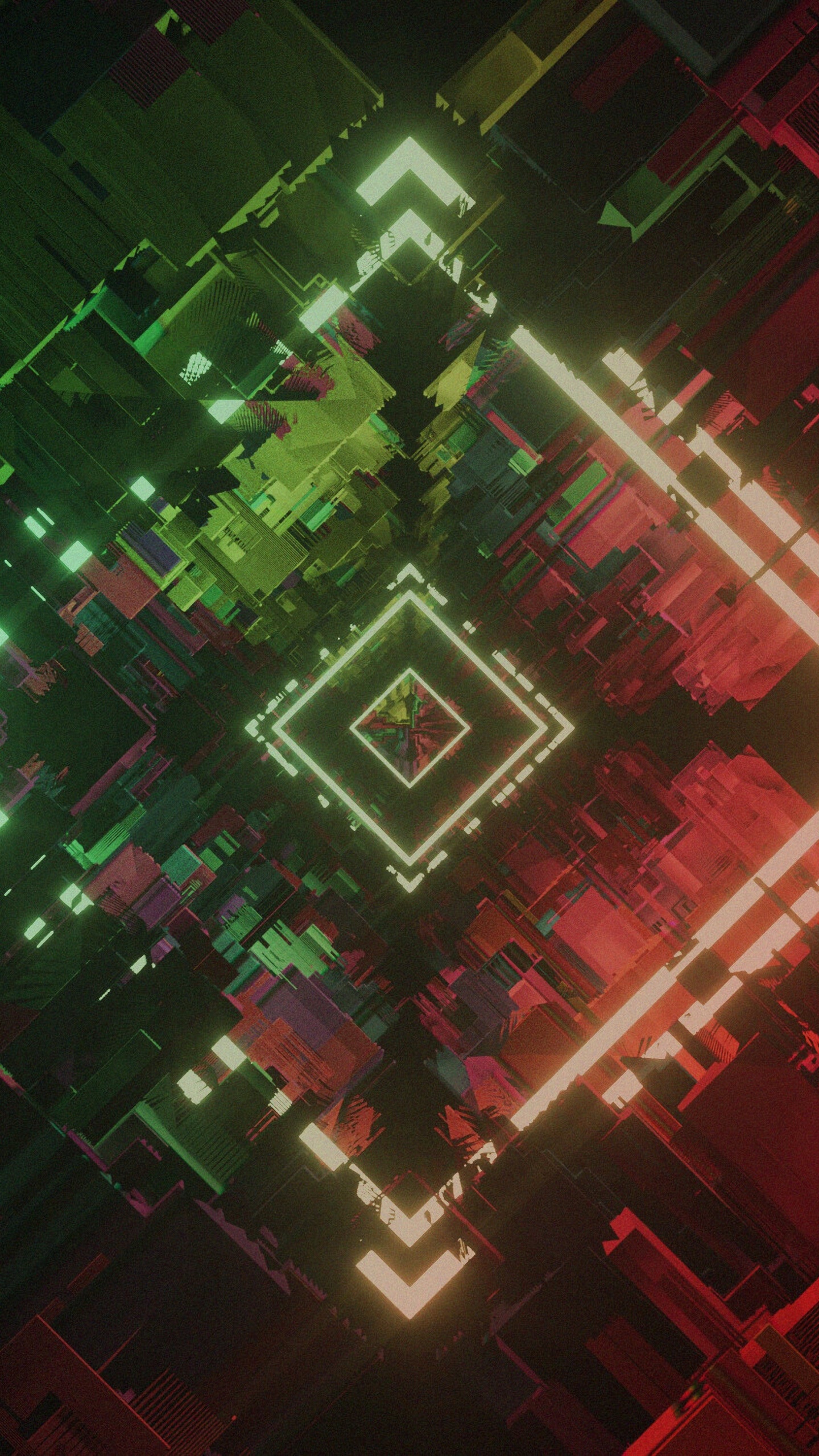 Red Green and Black Abstract Illustration. Wallpaper in 1440x2560 Resolution
