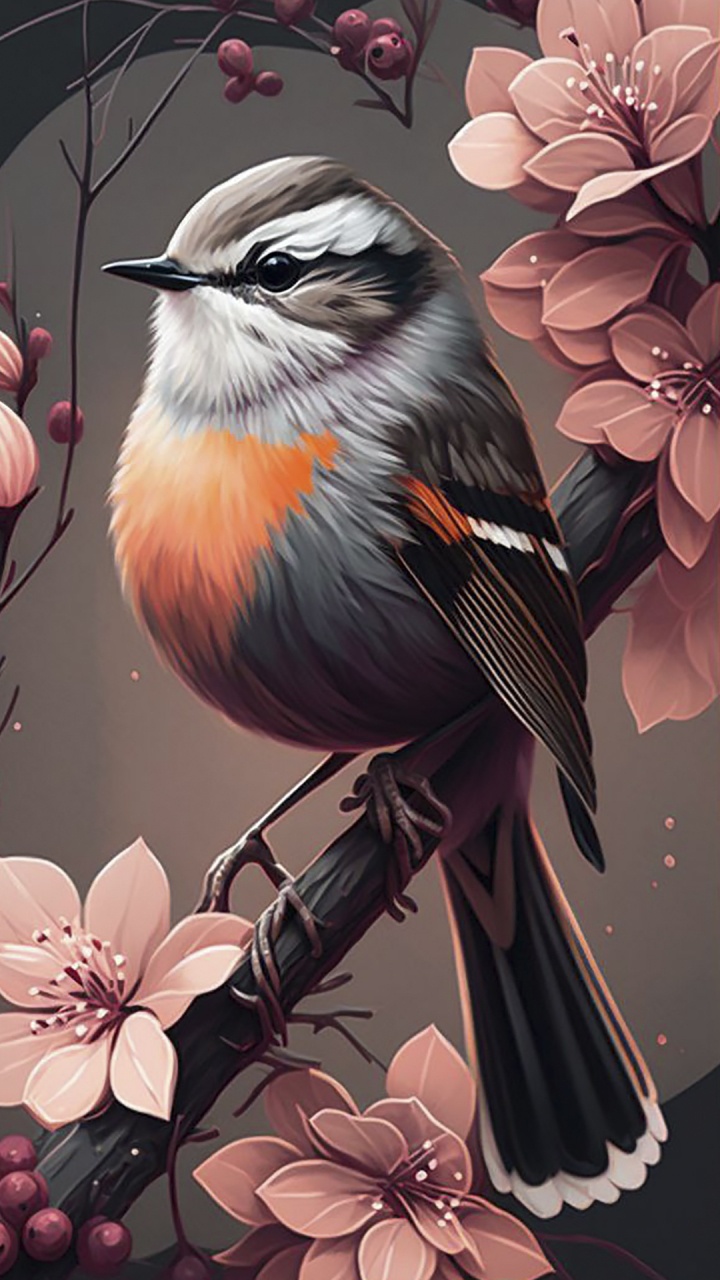 Art, Oiseau, Botanique, Bec, Rameau. Wallpaper in 720x1280 Resolution