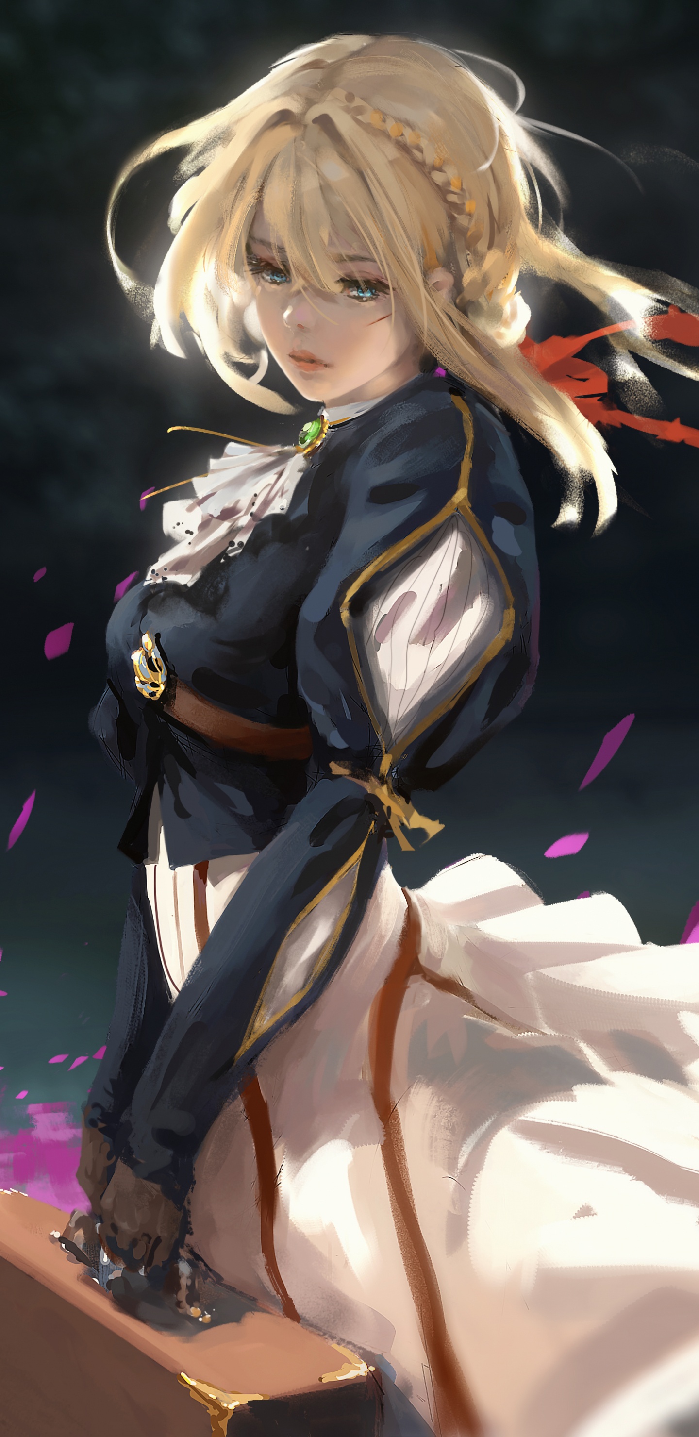 Girl in Black and White School Uniform Anime Character. Wallpaper in 1440x2960 Resolution