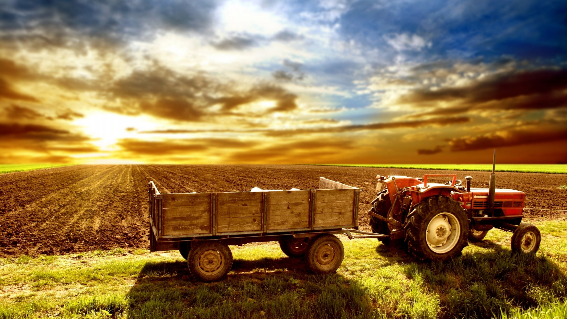 Red Tractor on Green Grass Field During Daytime. Wallpaper in 1920x1080 Resolution