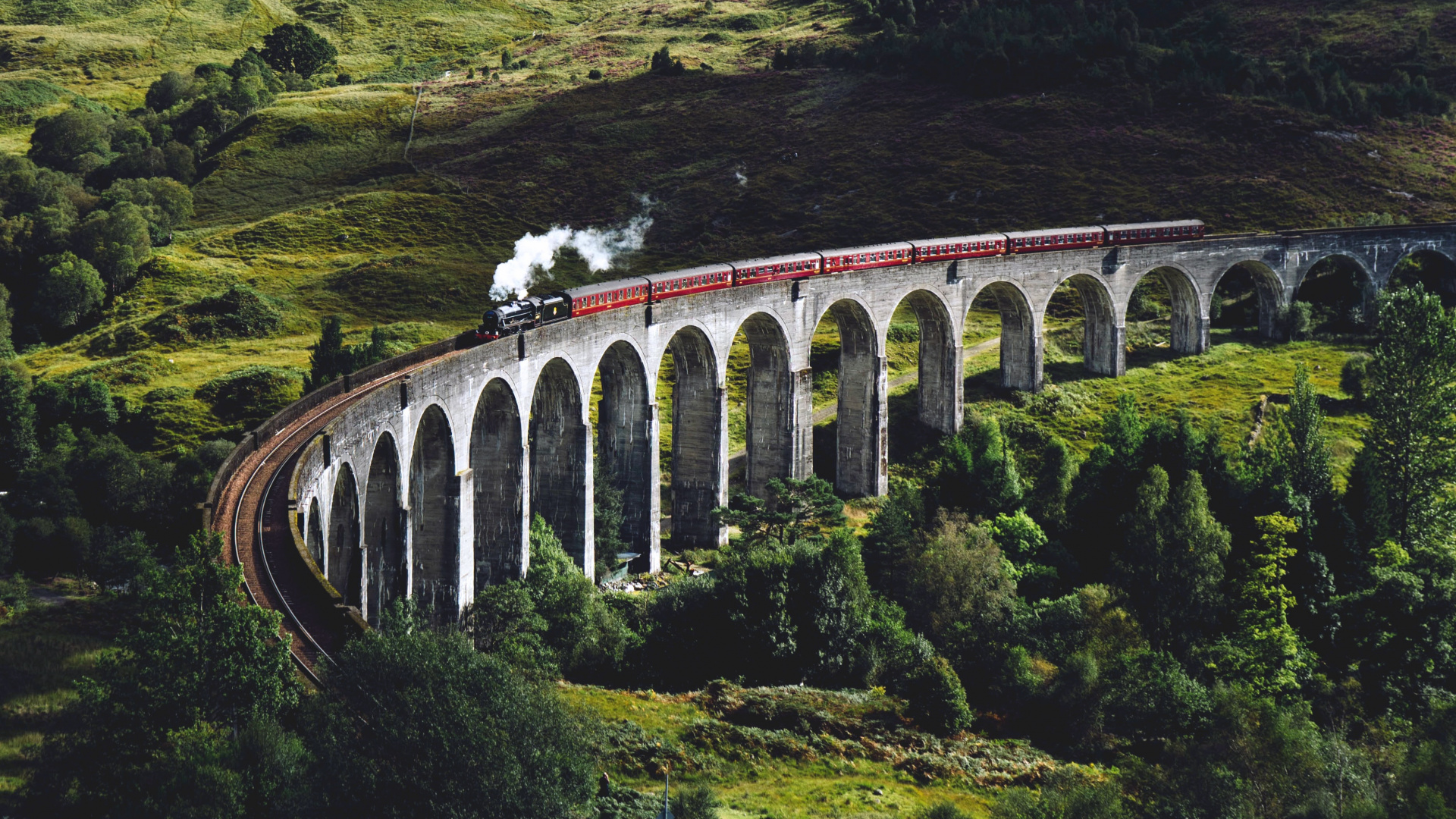 Pont, Glenfinnan, Highlands, Ligne Des Hautes Terres de L'ouest, Train. Wallpaper in 1920x1080 Resolution