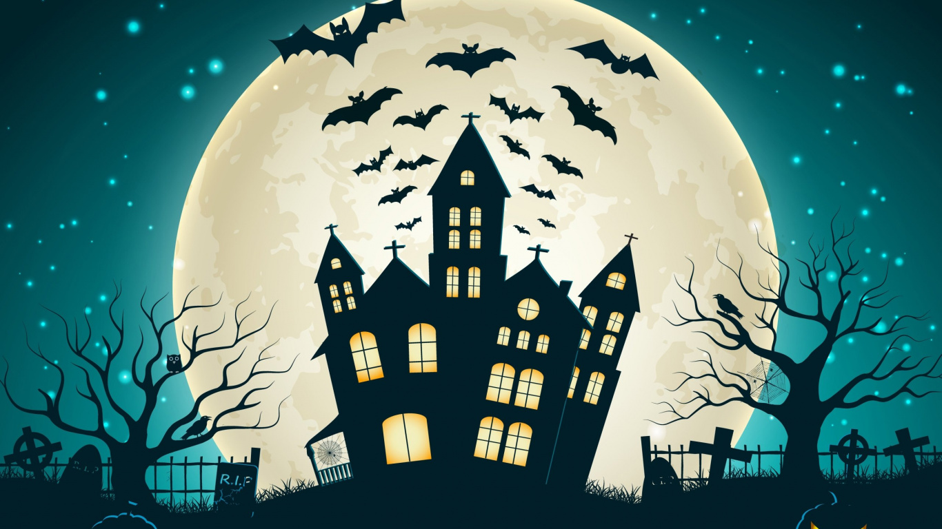 Illustration, Haunted House, Graphic Design, World, Art. Wallpaper in 1366x768 Resolution
