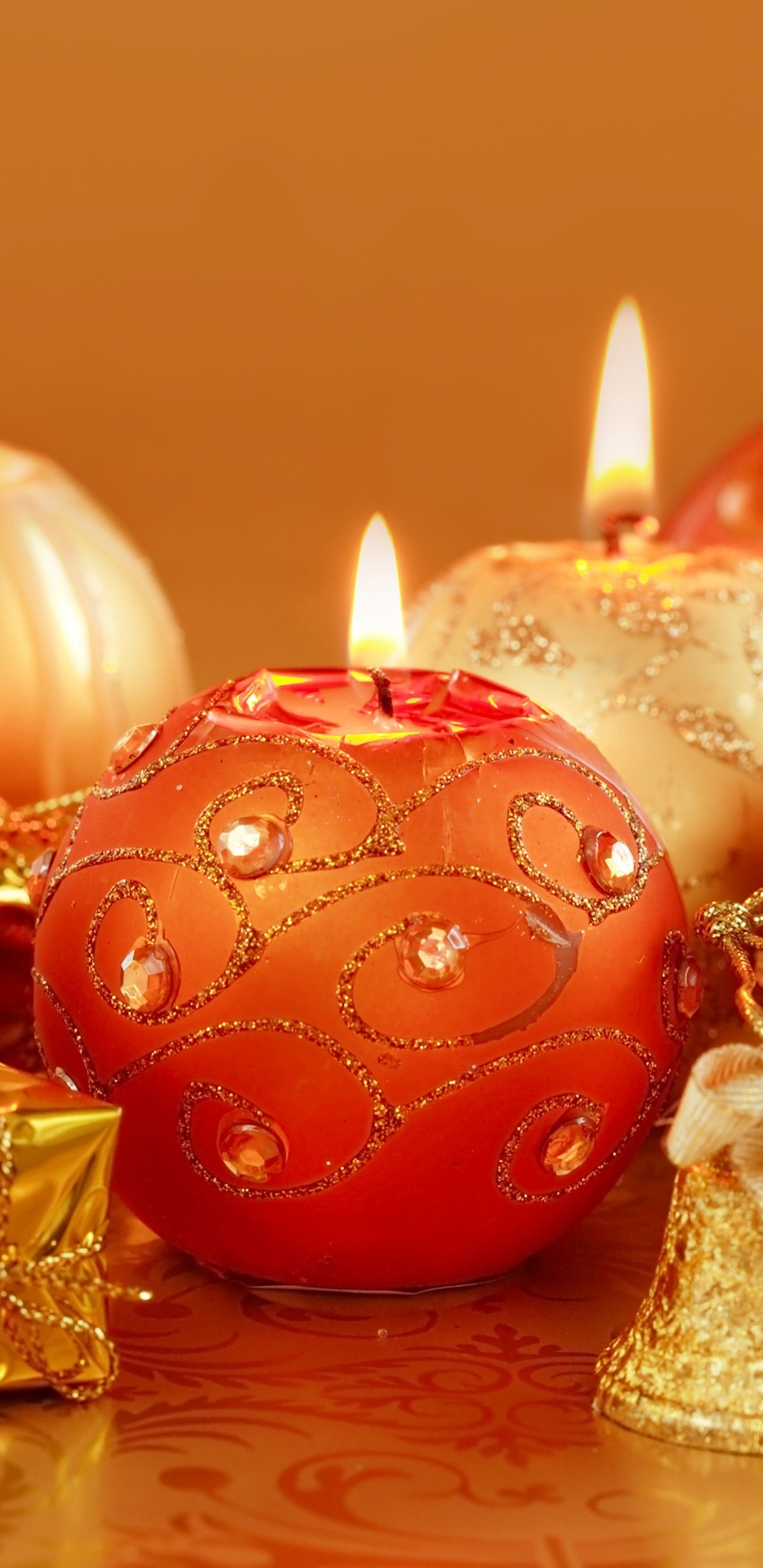 圣诞节那天, 新的一年, 仍然生活, 圣诞节的装饰品, 橙色 壁纸 1440x2960 允许