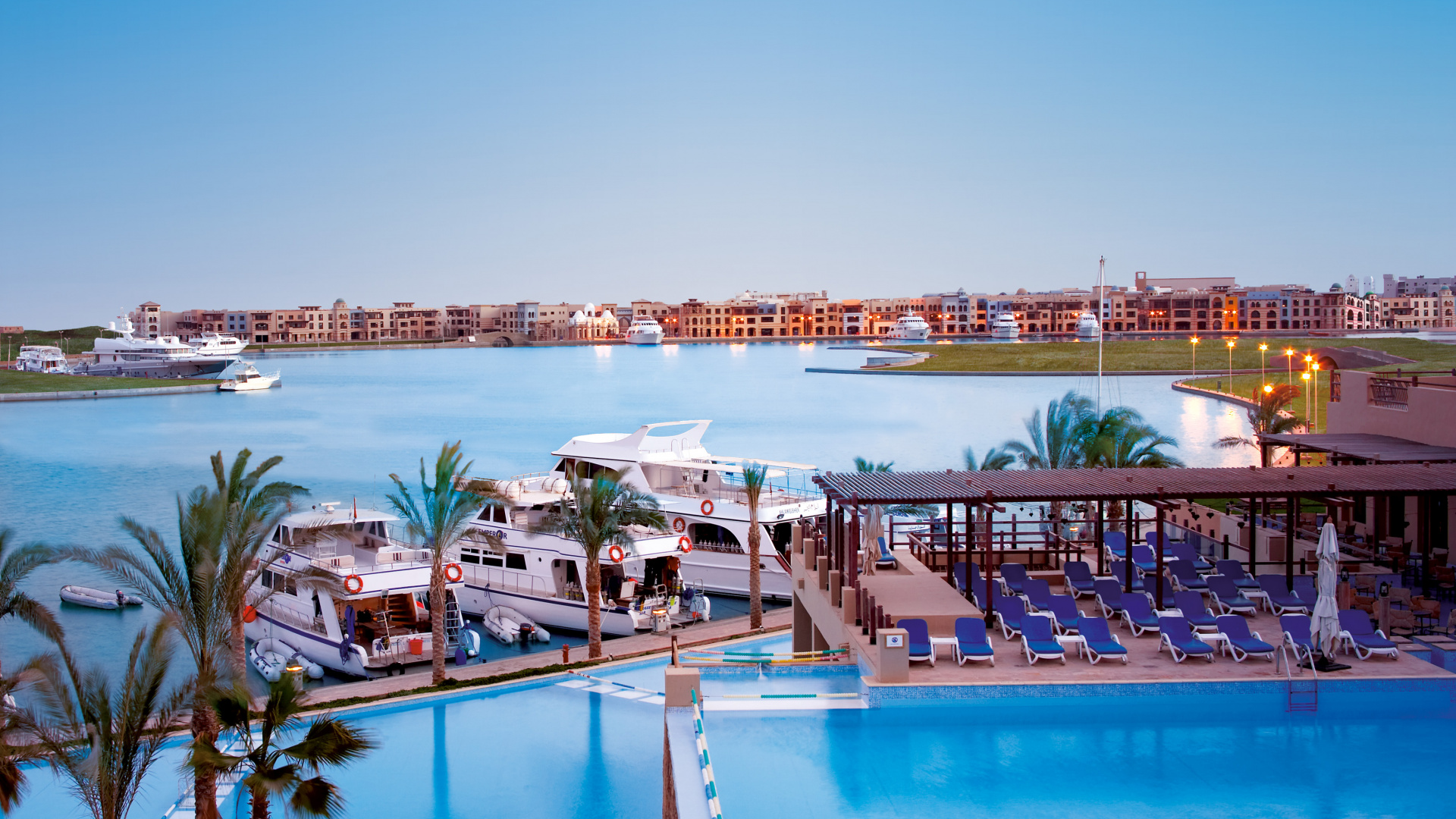 Swimming Pool Near Brown Wooden Dock During Daytime. Wallpaper in 1920x1080 Resolution