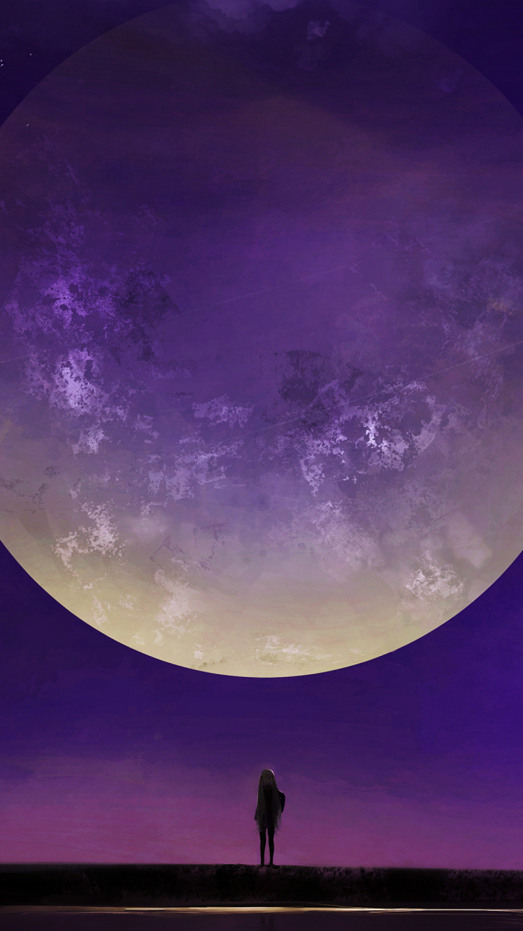 Illustration, L'anime, Atmosphère, Purple, Noir. Wallpaper in 750x1334 Resolution