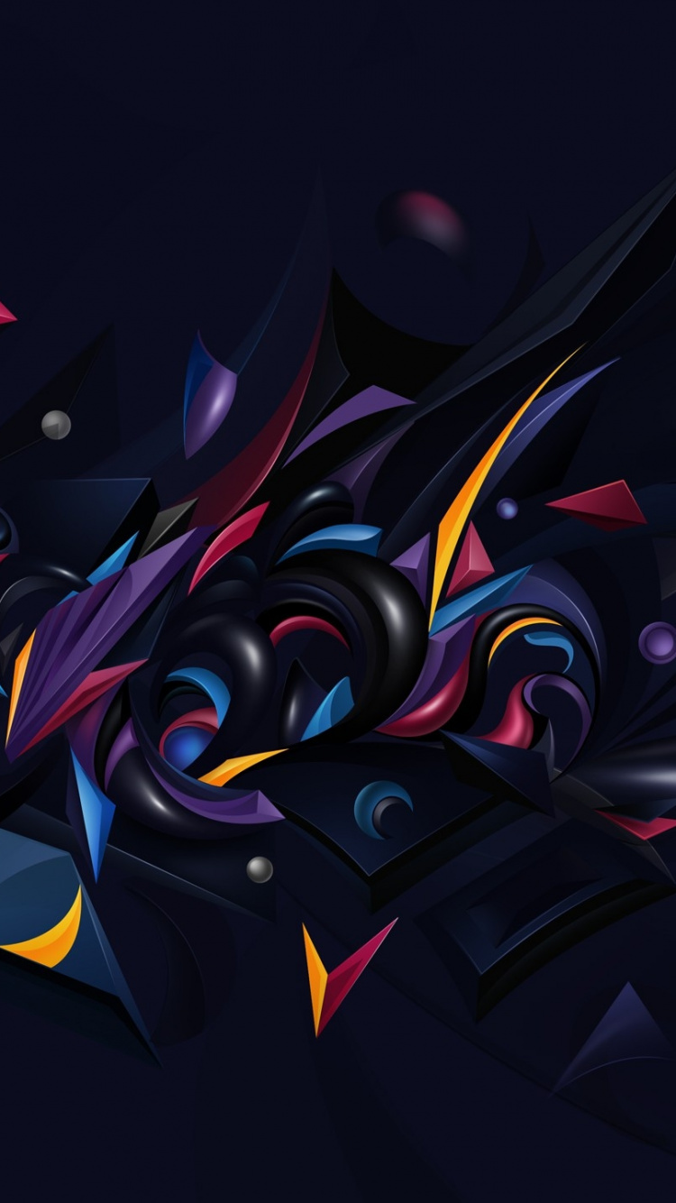 Pintura Abstracta Azul y Roja Negra. Wallpaper in 750x1334 Resolution