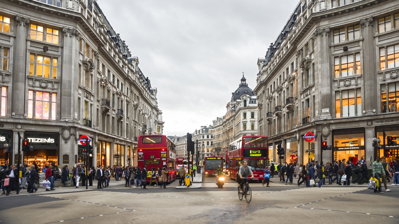 People Walking on Street Near Red Double Decker Bus During Daytime. Wallpaper in 1366x768 Resolution