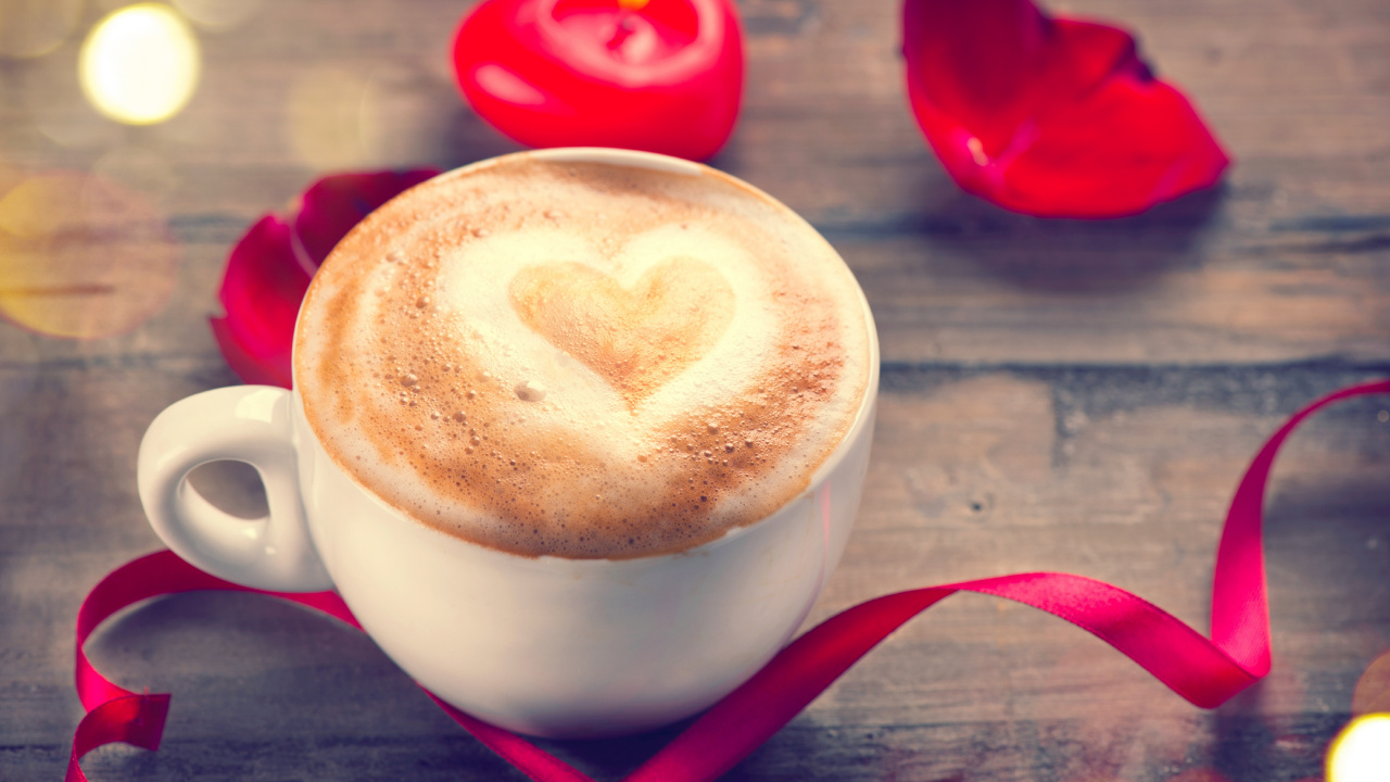Cappuccino, Latte, Tasse à Café, Caff Macchiato, le Jour de Valentines. Wallpaper in 1280x720 Resolution