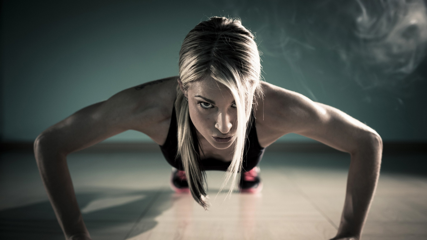 Woman in Black Tank Top and Black Pants Doing Yoga. Wallpaper in 1366x768 Resolution