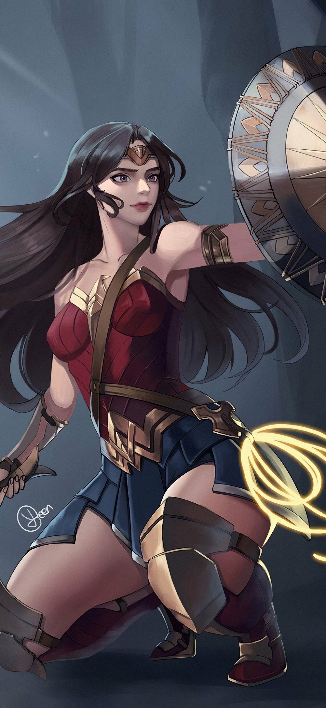 Frau im Schwarz-roten Bikini Mit Schwarz-gelbem Runden Fächer. Wallpaper in 1125x2436 Resolution