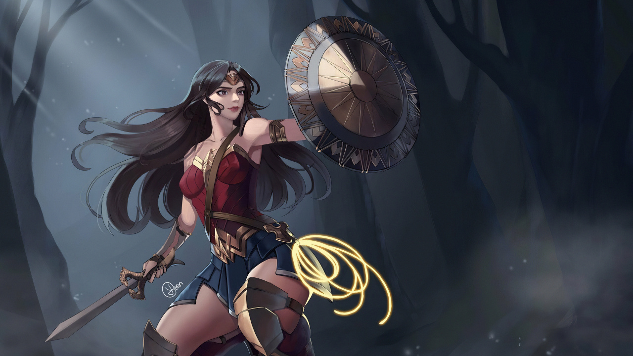 Frau im Schwarz-roten Bikini Mit Schwarz-gelbem Runden Fächer. Wallpaper in 1280x720 Resolution