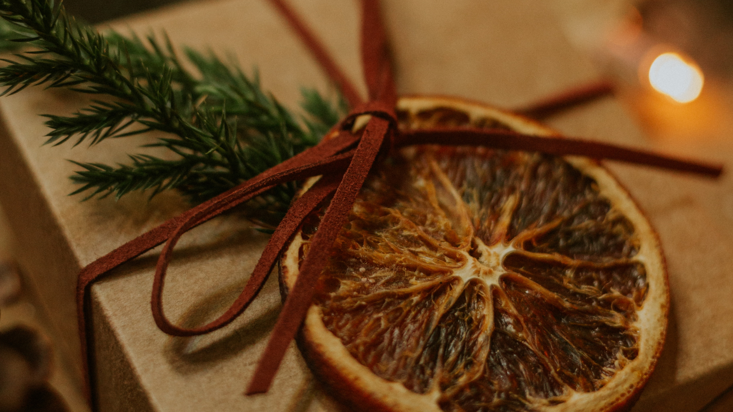 Ornement Rond en Bois Marron Sur Une Table en Bois Marron. Wallpaper in 2560x1440 Resolution