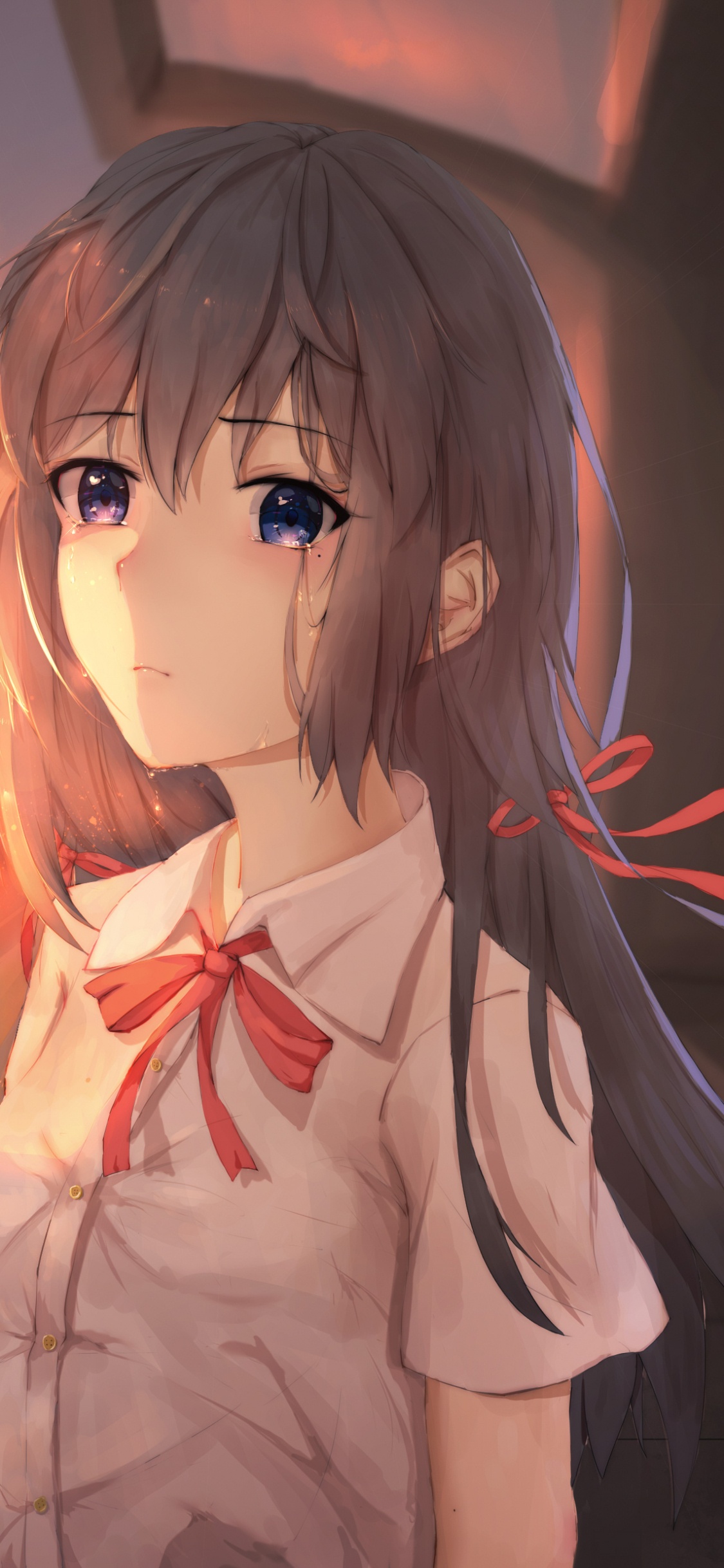 Brown Haired Female Anime Character. Wallpaper in 1125x2436 Resolution