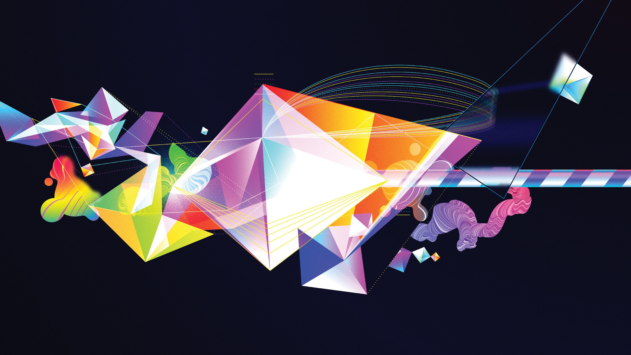 Yellow Pink and Blue Abstract Art. Wallpaper in 2560x1440 Resolution