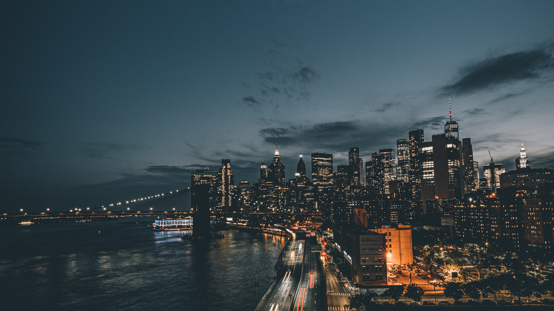 Night, City, Cloud, Water, Building. Wallpaper in 1920x1080 Resolution