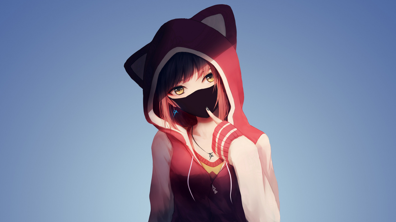 Frau im Schwarzen Und Roten Hoodie Anime Charakter. Wallpaper in 1366x768 Resolution