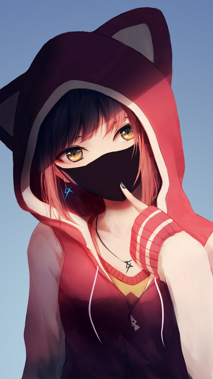 Frau im Schwarzen Und Roten Hoodie Anime Charakter. Wallpaper in 720x1280 Resolution