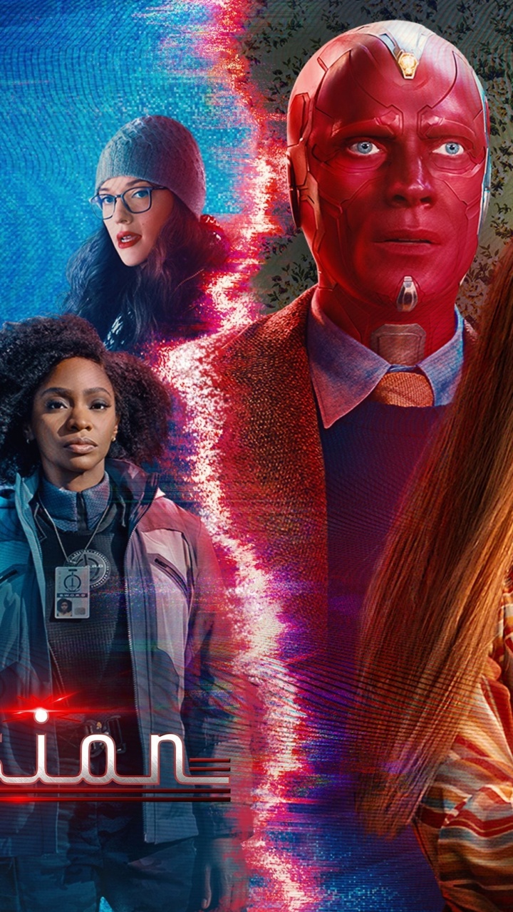 Elizabeth Olsen, Wandavision, Vision, Monica Rambeau, Wanda Maximoff. Wallpaper in 720x1280 Resolution