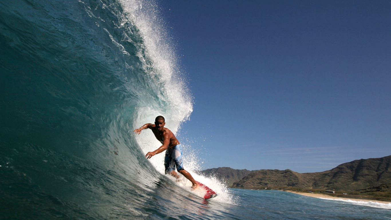 Man Surfing on Sea Waves During Daytime. Wallpaper in 1366x768 Resolution
