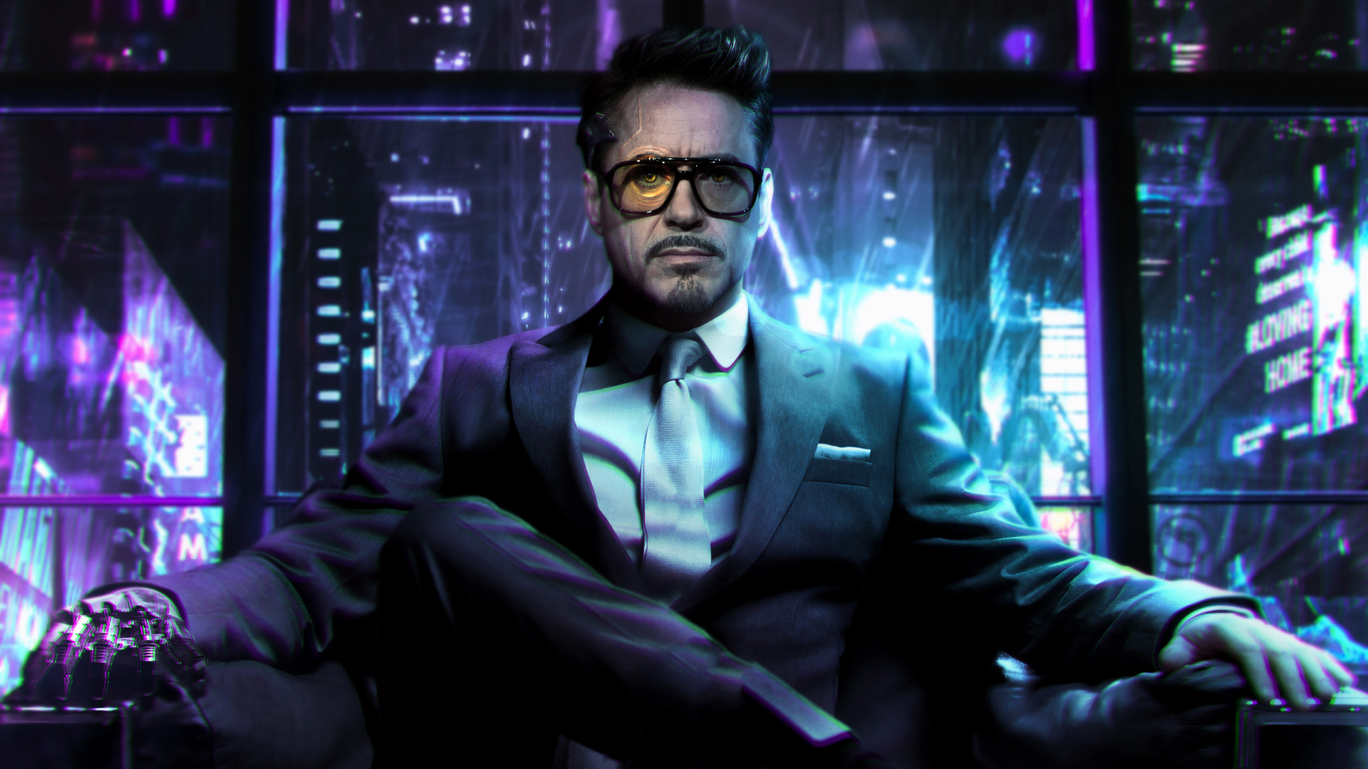 Cyberpunk, Robert Downey Jr, Thanos, Iron Man, Human. Wallpaper in 1920x1080 Resolution