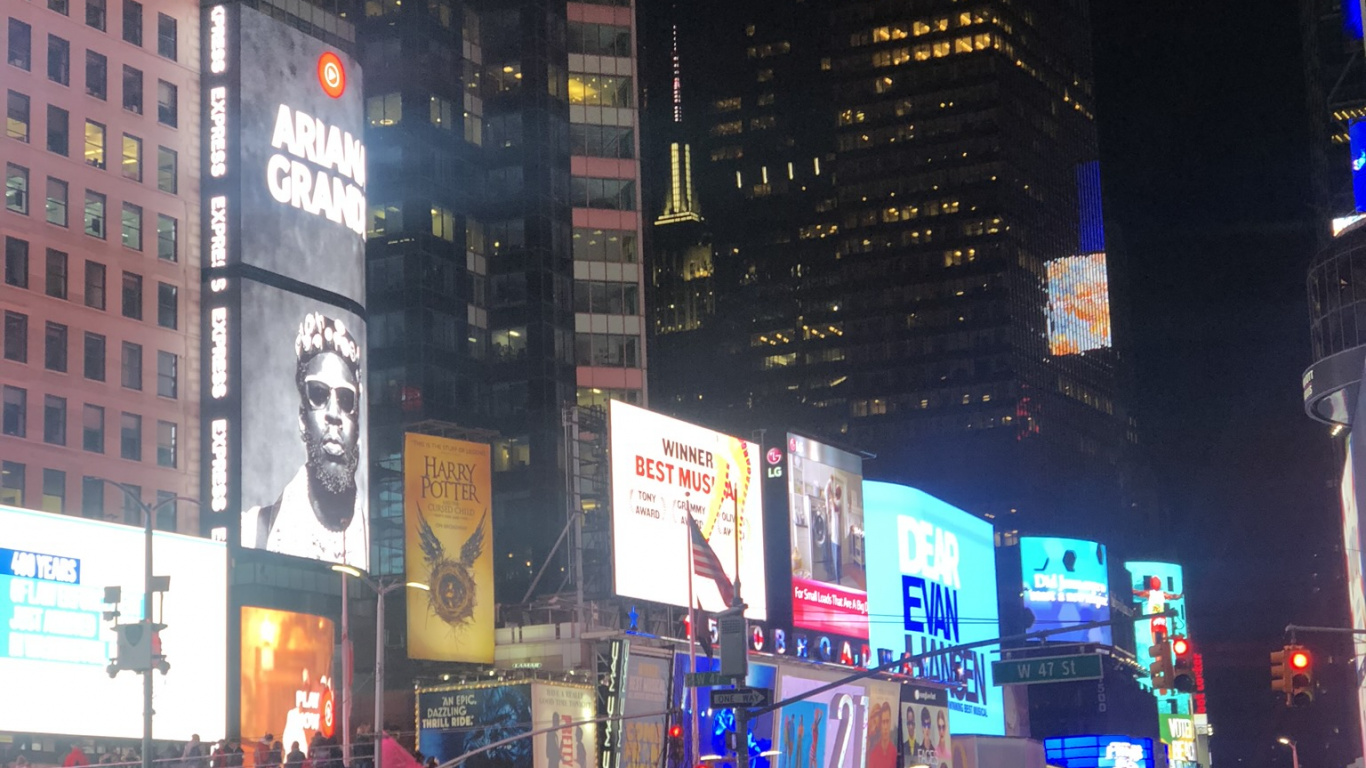 la Ville de New York, Times Square, Roi, Nuit, Métropole. Wallpaper in 1366x768 Resolution