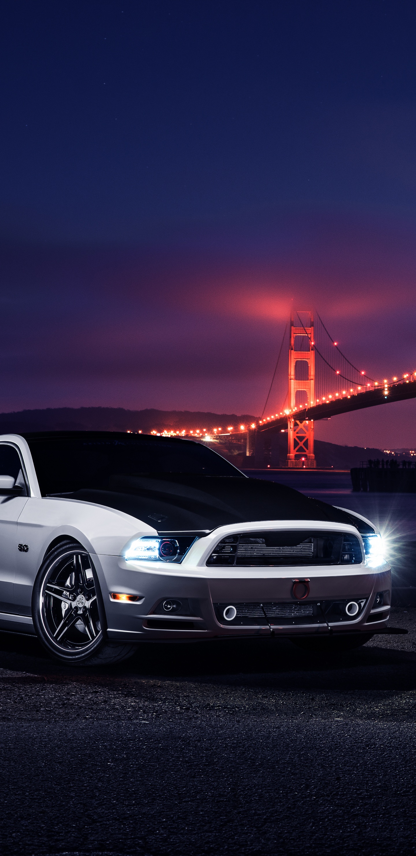White Porsche 911 Parked Near Golden Gate Bridge During Night Time. Wallpaper in 1440x2960 Resolution