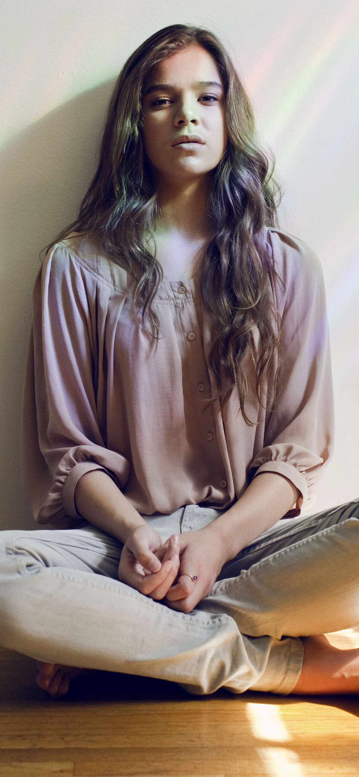 Hailee Steinfeld, Sitting, Meditation, Long Hair, Music. Wallpaper in 1242x2688 Resolution
