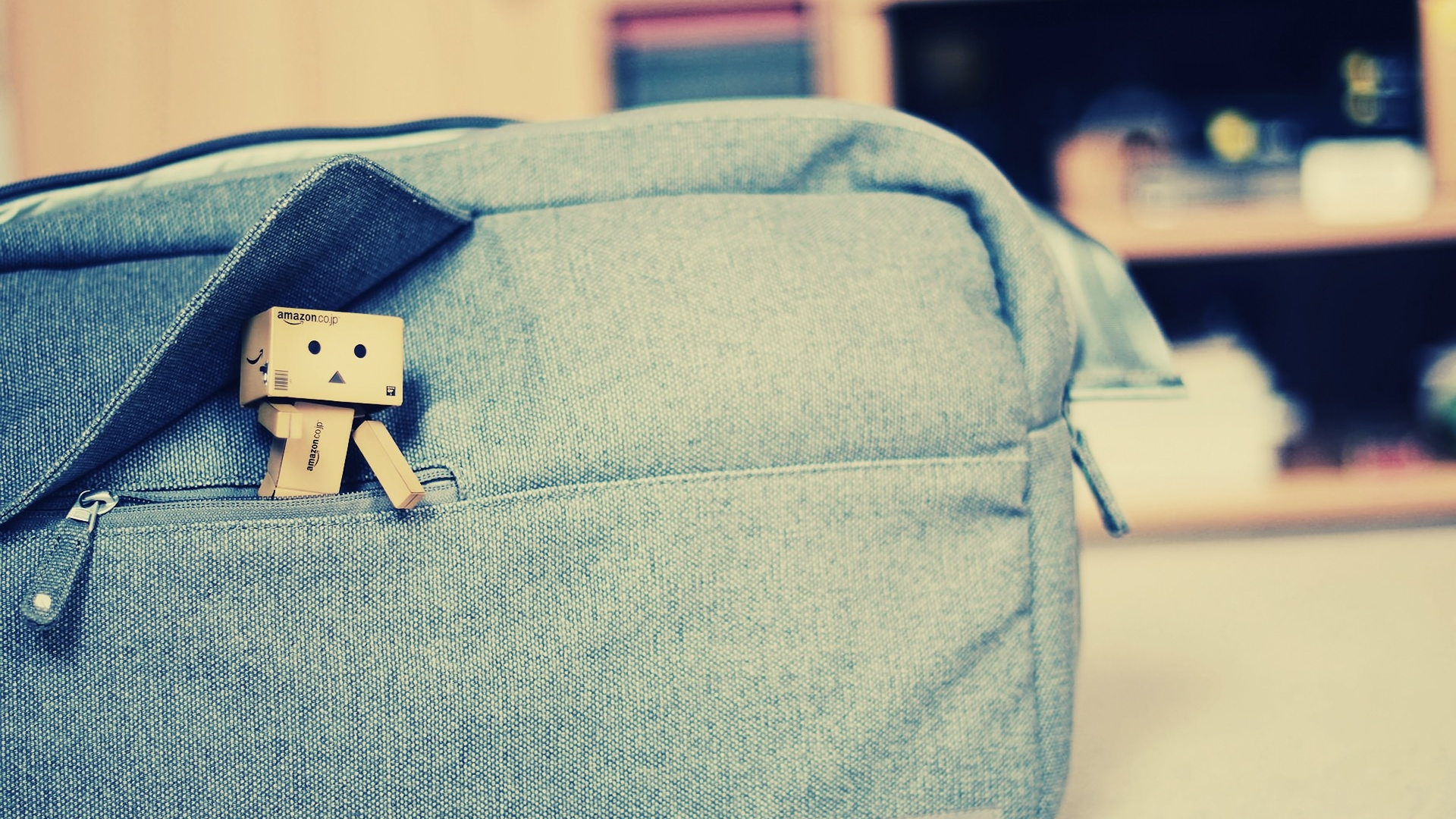 Blue and White Backpack on Brown Wooden Table. Wallpaper in 1920x1080 Resolution