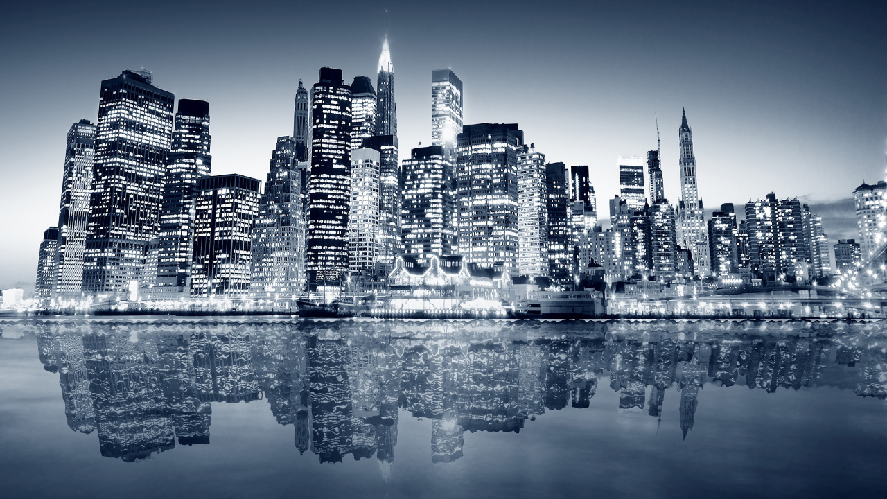 Grayscale Photo of City Skyline. Wallpaper in 1280x720 Resolution