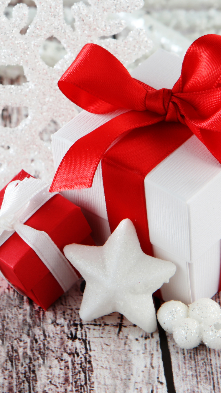 Le Jour De Noël, Red, Ruban, Présent, Emballage Cadeau. Wallpaper in 750x1334 Resolution
