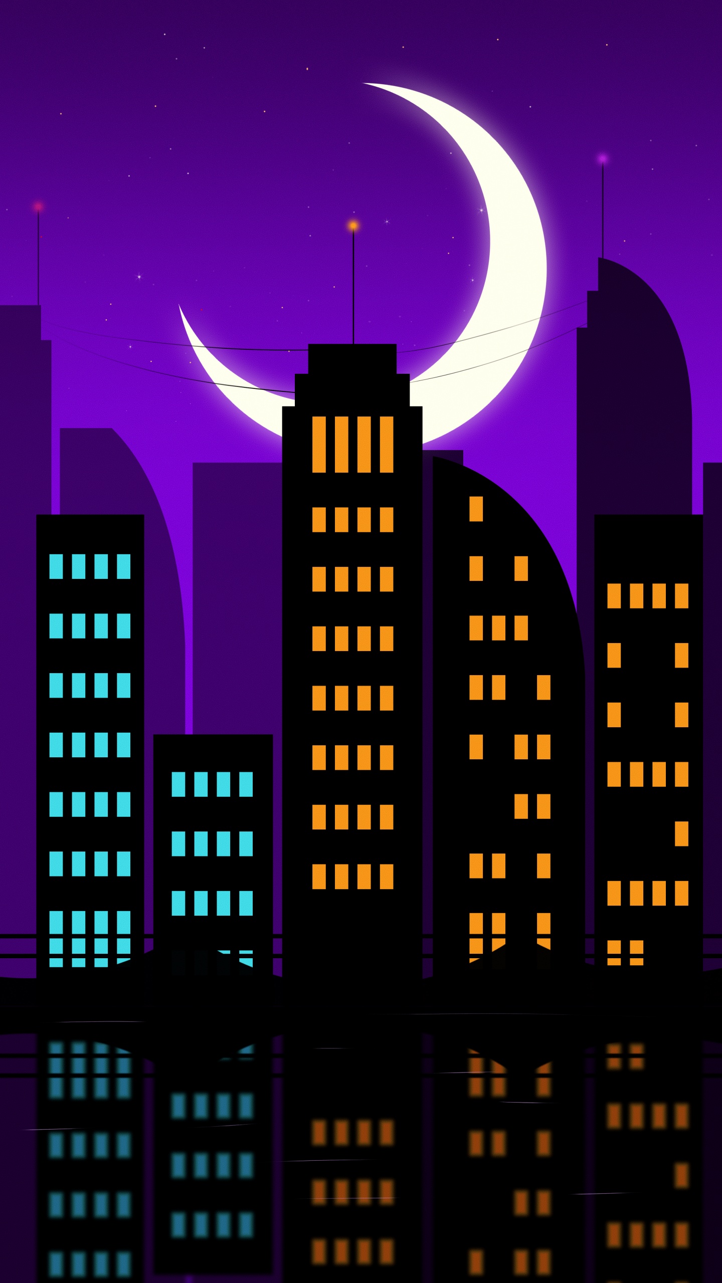 Urbe, Edificio, Luna, Luz, de la Media Luna. Wallpaper in 1440x2560 Resolution