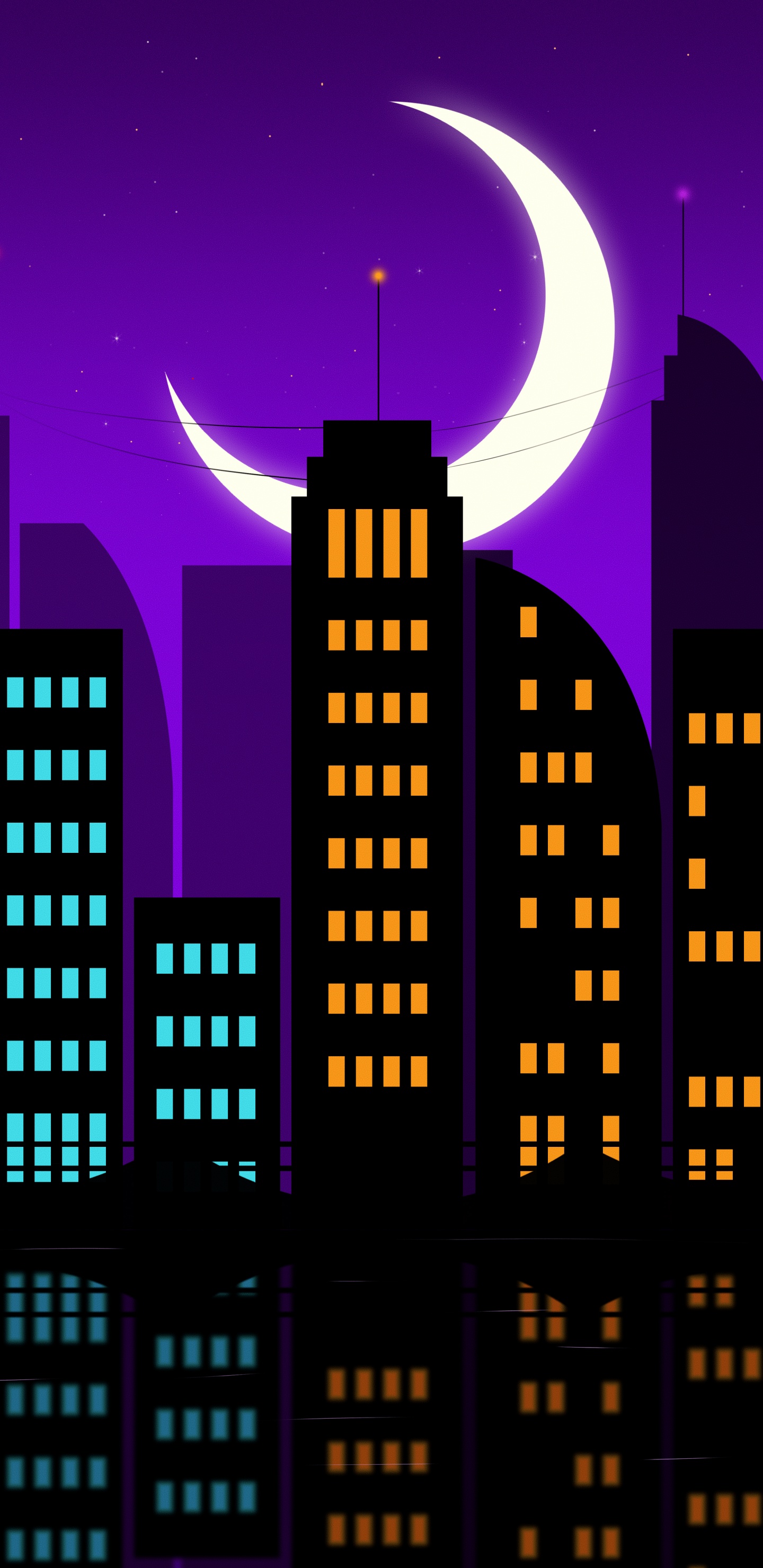 Urbe, Edificio, Luna, Luz, de la Media Luna. Wallpaper in 1440x2960 Resolution