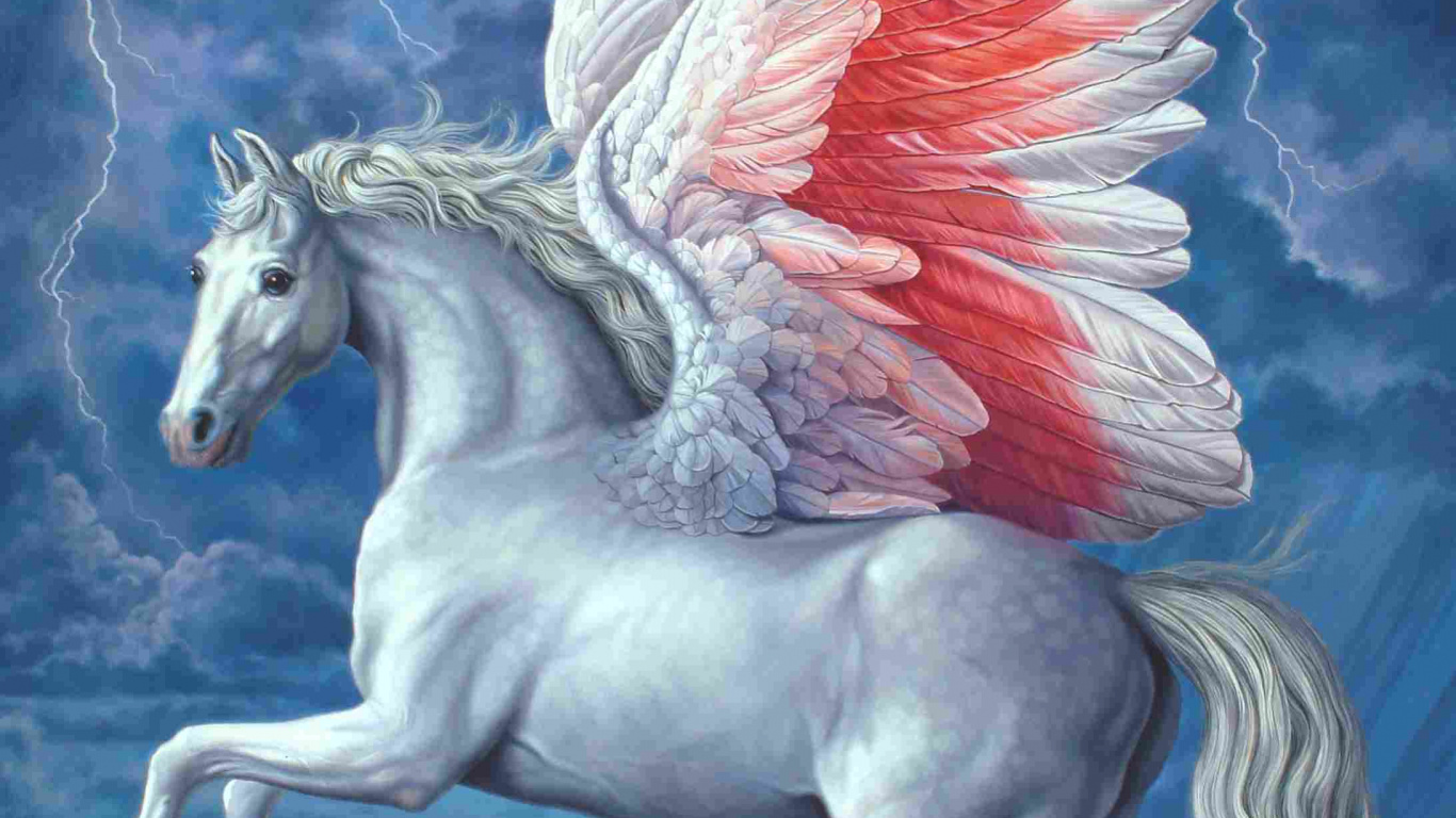 Cheval Blanc Avec Peinture Ailes Rouges. Wallpaper in 1366x768 Resolution