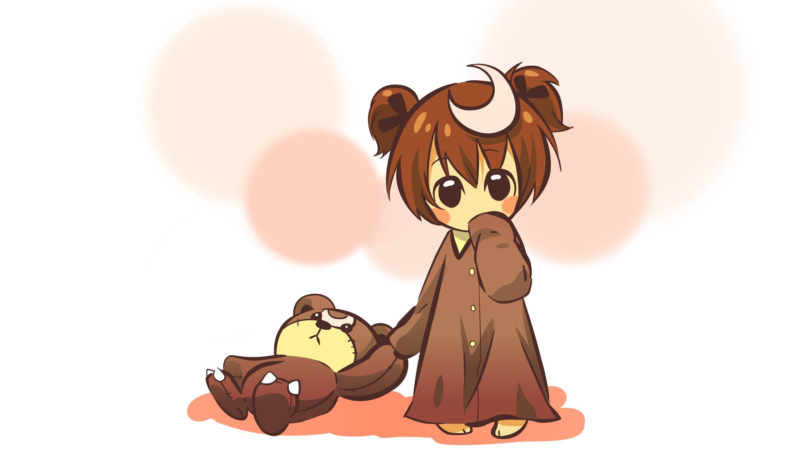 Brown Haired Girl in Brown Dress Illustration. Wallpaper in 2560x1440 Resolution